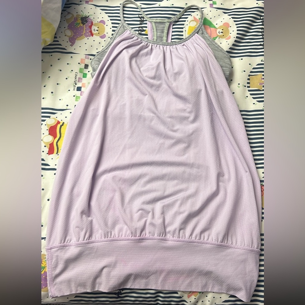 Lululemon light purple tank top with light grey built in sports bra